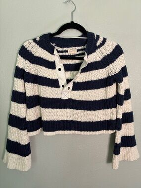 Pilcro Navy White Striped Sweater Coastal Relaxed Cropped Beachy Women’s XXS